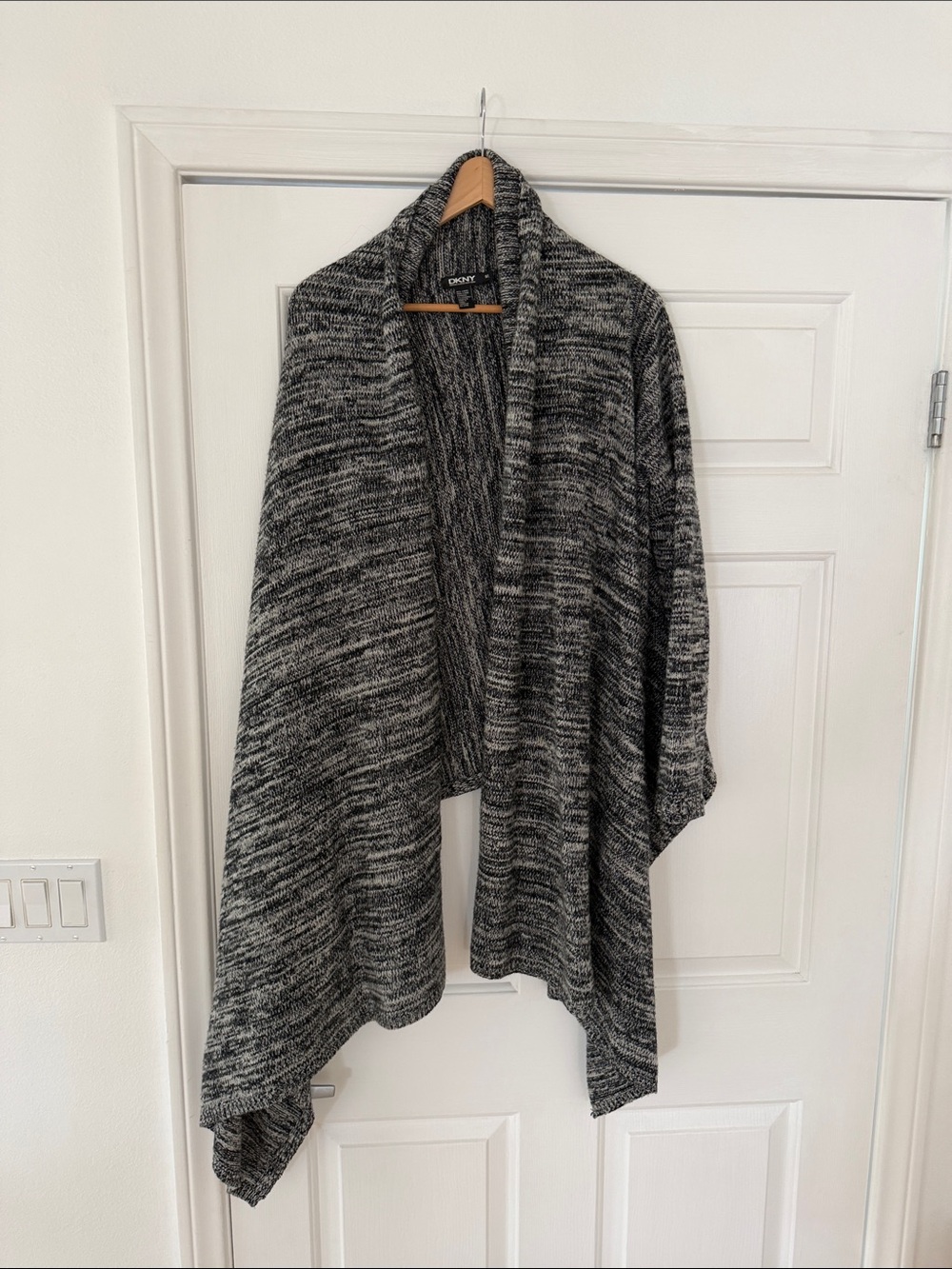 DKNY Gray Marled Open-Front Knit Wrap- wool/CASHMERE